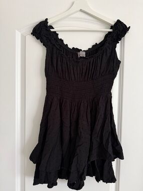 Urban Outfitters Black Ruffled Smocked Tunic